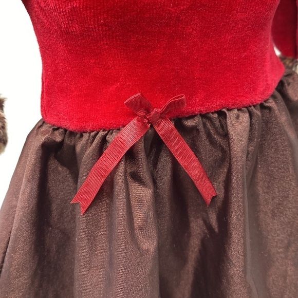 American Girl Chocolate Cherry Party Dress Gown Leopard Trim - Picture 6 of 13